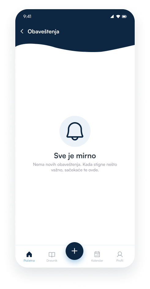Ekran obaveštenja u aplikaciji INNERA sa porukom Sve je mirno